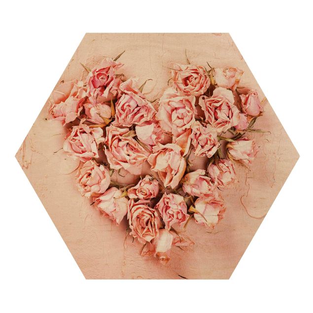 Obraz heksagonalny z drewna - Różane serce