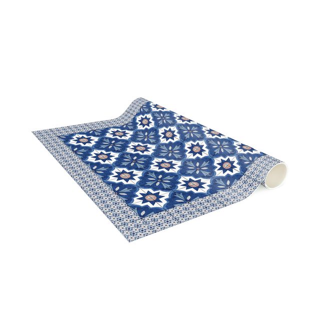 dywan kafelki Płytki marokańskie akwarelowe kwiaty w ramie z płytek