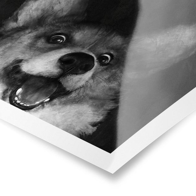 Obrazki czarno białe Ilustracja pies Corgi malarstwo czarno-biały