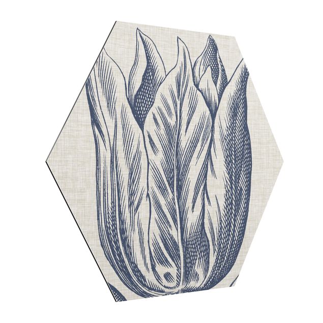 Obraz heksagonalny z Alu-Dibond - Kwiat indygo na lnie II