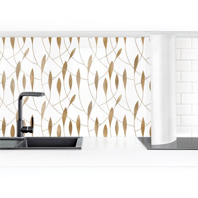 Panel ścienny do kuchni - Naturalny wzór Sweeping Leaves in Złoto II