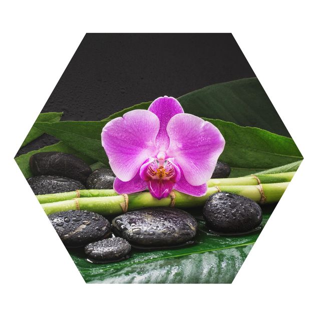 Obrazy duchowość Zielony bambus z kwiatem orchidei