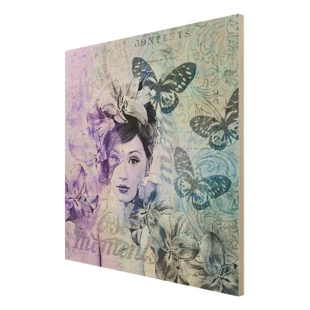 Obrazy na ścianę Shabby Chic Kolaż - Portret z motylami