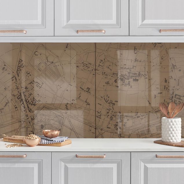 Dekoracja do kuchni Brązowa mapa Montmartre w stylu vintage
