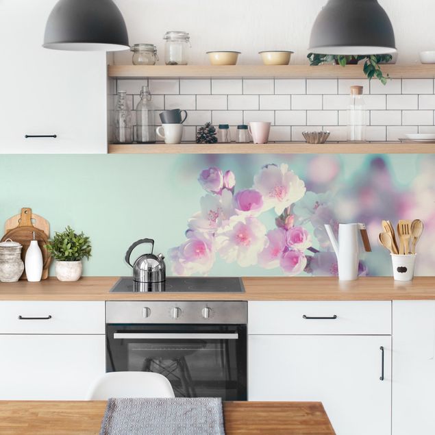 Panel ścienny do kuchni - Kolorowe kwiaty wiśni