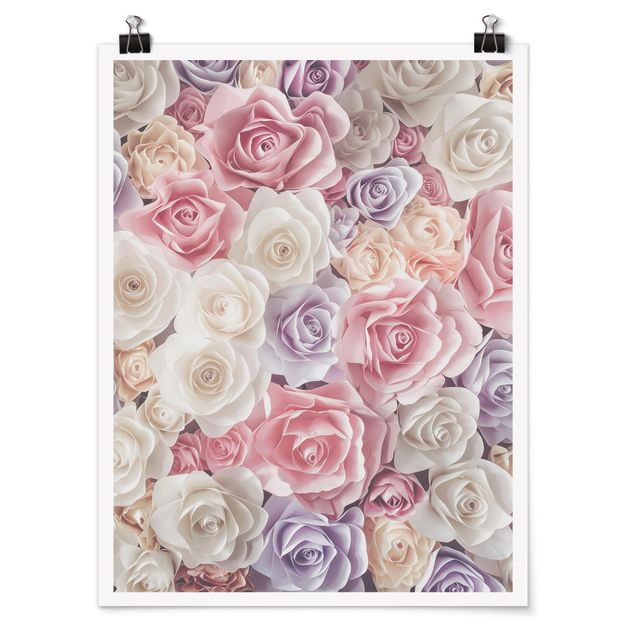 Obrazy z motywem kwiatowym Pastelowe papierowe róże artystyczne