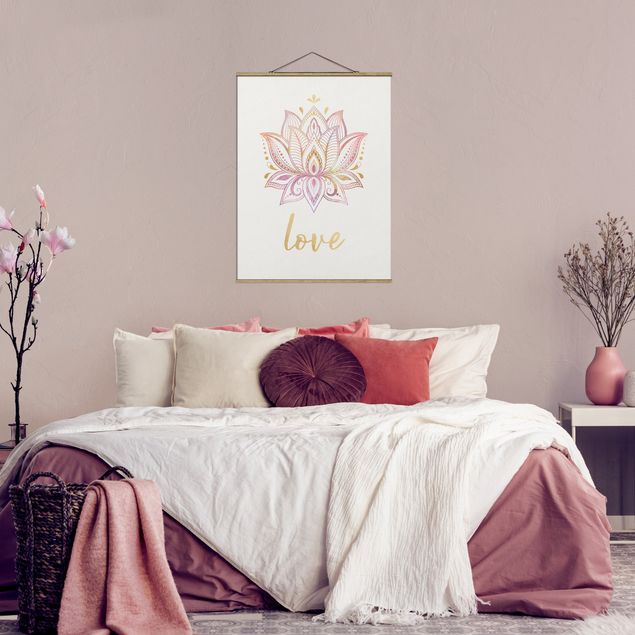 Nowoczesne obrazy do salonu Lotus Ilustracja Miłość złoty różowy