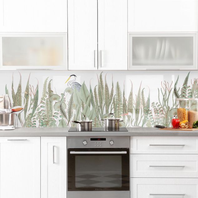 Panel ścienny do kuchni - Flaming i bocian z roślinami