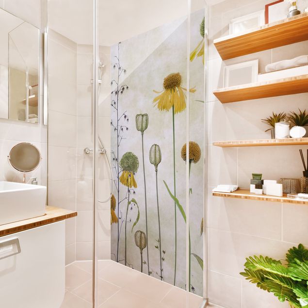 Tylna ścianka prysznicowa - Delicate Helenium Flowers