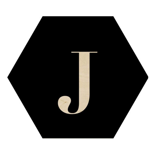 Obraz heksagonalny z drewna - Czarna litera Szeryf J