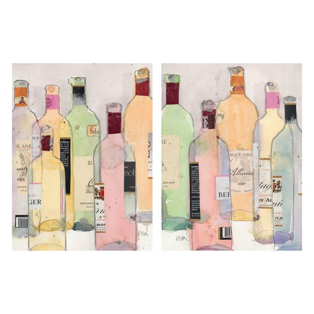 Obraz na płótnie 2-częściowy - Butelki do wina w akwareli Zestaw I