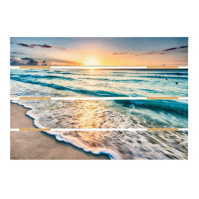 Obraz z drewna - Zachód słońca na plaży