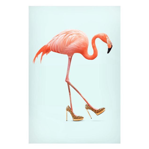 Obrazy do salonu Flamingo na wysokich obcasach