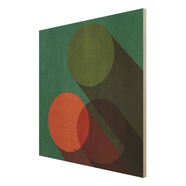 Obrazy na drewnie Kształty abstrakcyjne - koła w zieleni i czerwieni
