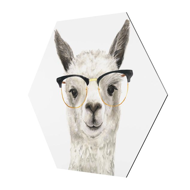 Obraz heksagonalny z Alu-Dibond - Hippy Llama w okularach I
