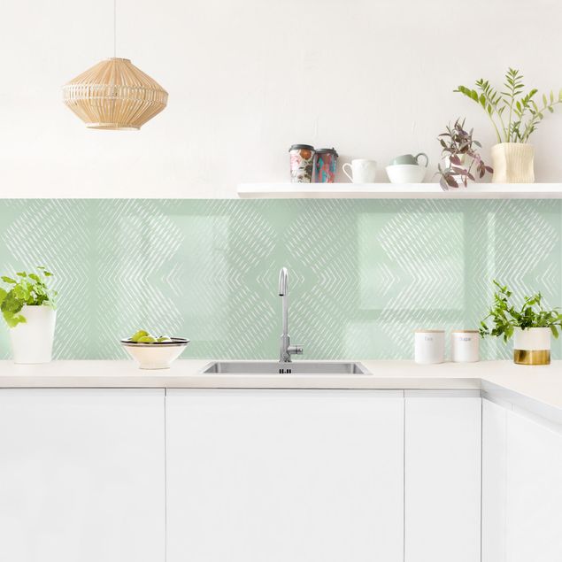 Panele szklane do kuchni Wzór rombu z paskami w kolorze miętowej zieleni