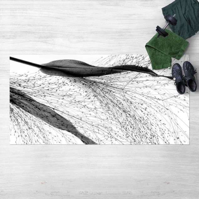 dywany zewnętrzne tarasowe Trzcina z delikatnymi pąkami czarno-biały