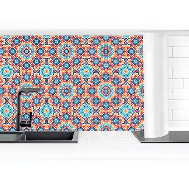 Panel ścienny do kuchni - Orientalny wzór z kolorowymi kwiatami