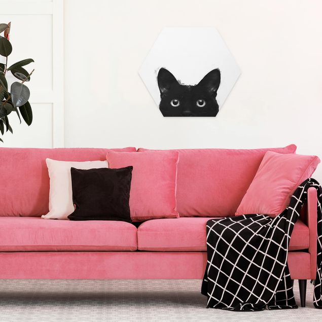Obrazy nowoczesny Ilustracja czarnego kota na białym obrazie