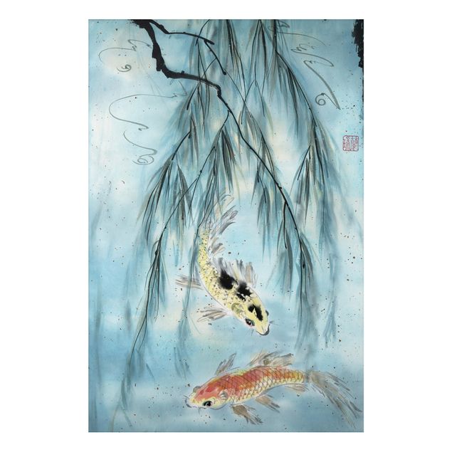 Obrazy do salonu nowoczesne Japoński rysunek akwarelowy Złota rybka II