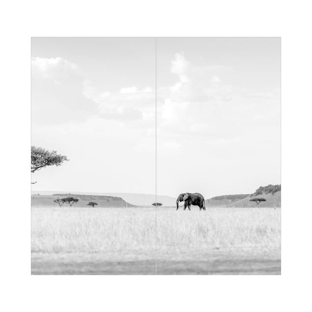 Tylna ścianka prysznicowa - Elephant In Vast Savannah Black And White