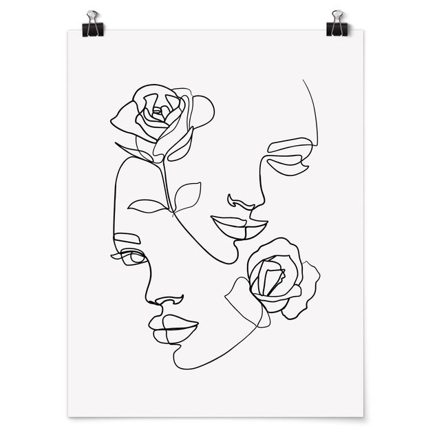 Obrazy portret Line Art Twarze kobiet Róże czarno-biały