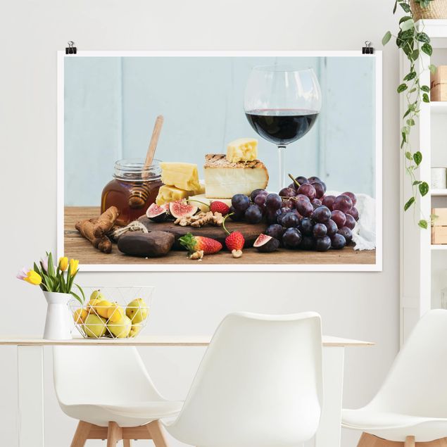 Obrazy z owocami Ser i wino