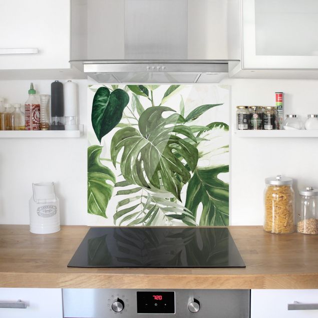 Panele szklane do kuchni Akwarela Tropikalna kompozycja z monstery