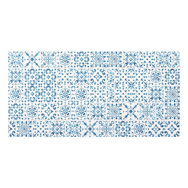 Panel szklany do kuchni - Wzór na płytkach niebiesko-biały