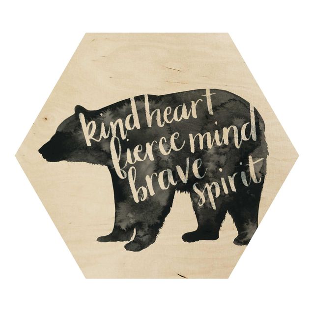 Obraz heksagonalny z drewna - Zwierzęta z mądrością - Niedźwiedź