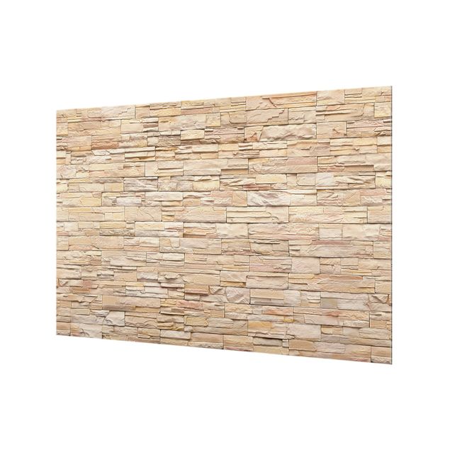 Panel szklany do kuchni - Asian Kamienna ściana- duży, jasny kamienny mur z domowych kamieni
