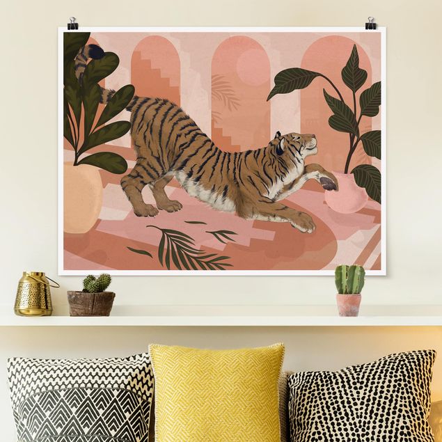 Plakat - Ilustracja tygrysa w pastelowym różowym malarstwie