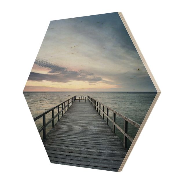 Obraz heksagonalny z drewna - Promenada nad mostem