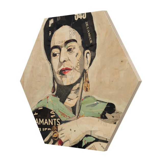 Obraz heksagonalny z drewna - Frida Kahlo - kolaż Nr 4