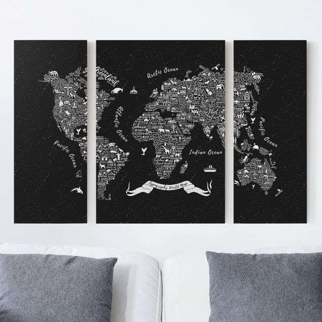 Nowoczesne obrazy do salonu Typografia mapa świata czarna