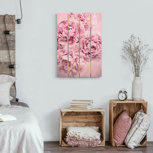 Obrazy na drewnie Różowe piwonie