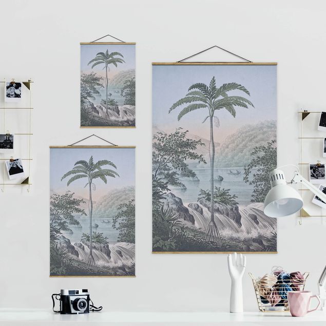Niebieskie obrazy Ilustracja w stylu vintage - Pejzaż z drzewem palmowym