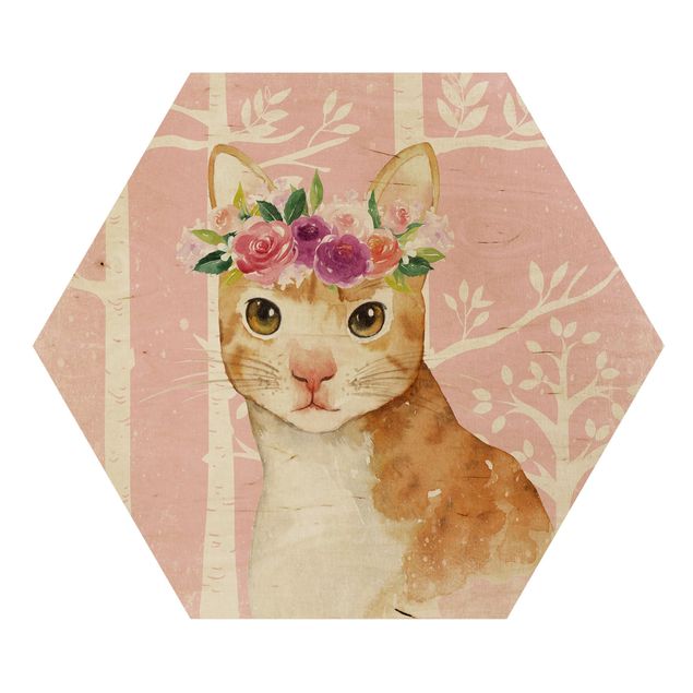 Obraz różowy Akwarela Kot różowy