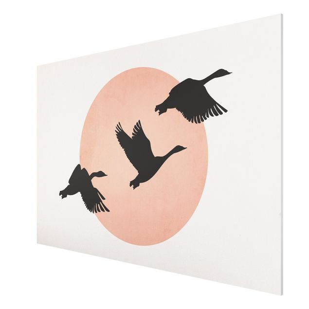 Obrazy nowoczesny Ptaki na tle różowego słońca III