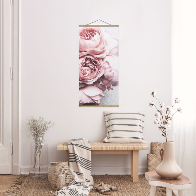 Nowoczesne obrazy do salonu Kwiaty różowej piwonii Shabby Pastel