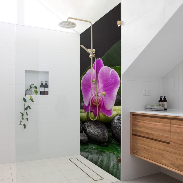 Panele ścienne do łazienki Green bamboo With Orchid Flower