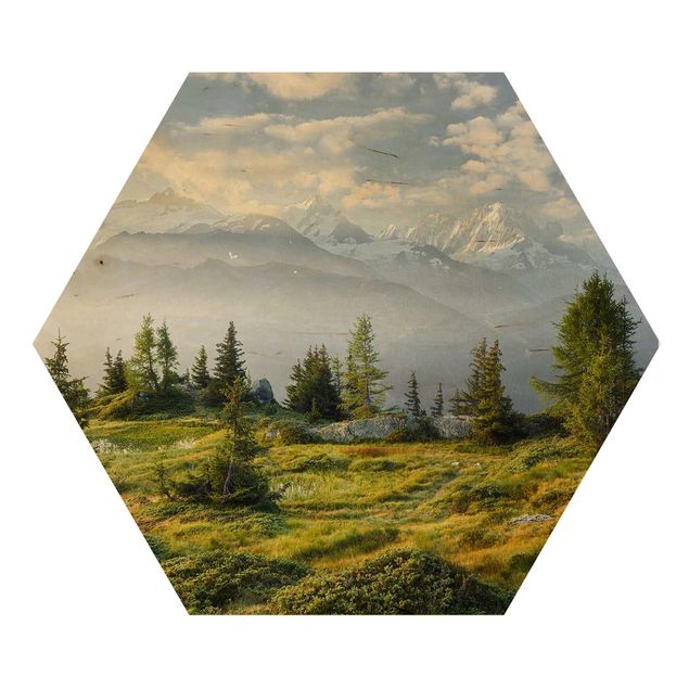 Obraz heksagonalny z drewna - Émosson Valais Szwajcaria