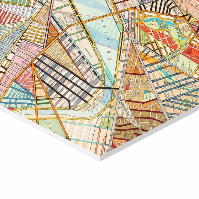Obraz heksagonalny z Forex 3-częściowy - Nowoczesne mapy Boston - Montreal - St.Louis