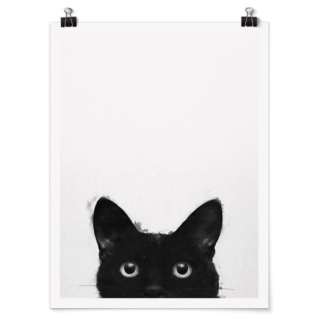 Obraz z kotem Ilustracja czarnego kota na białym obrazie