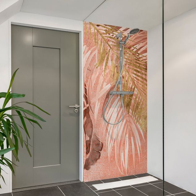 Tylna ścianka prysznicowa - Palm Fronds In Pink And Gold II