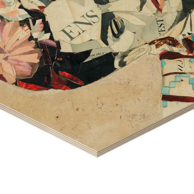 Obraz heksagonalny z drewna - Frida Kahlo - Kolaż Nr 1