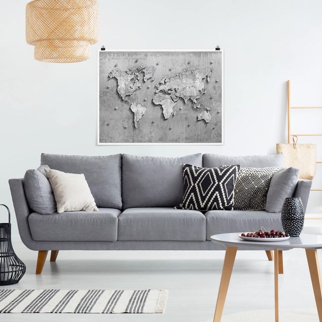 Nowoczesne obrazy do salonu Mapa świata z betonu