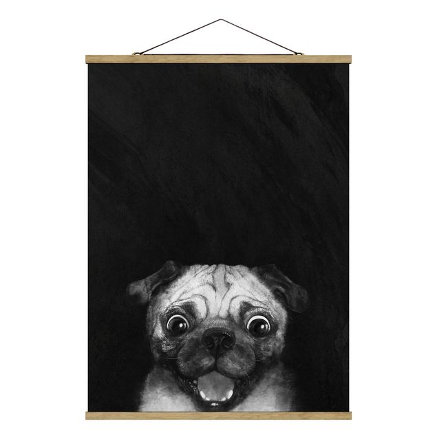 Obrazy ze zwierzętami Ilustracja pies Pug malarstwo na czarno-biały