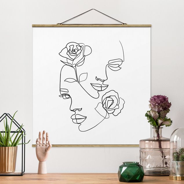 Dekoracja do kuchni Line Art Twarze kobiet Róże czarno-biały
