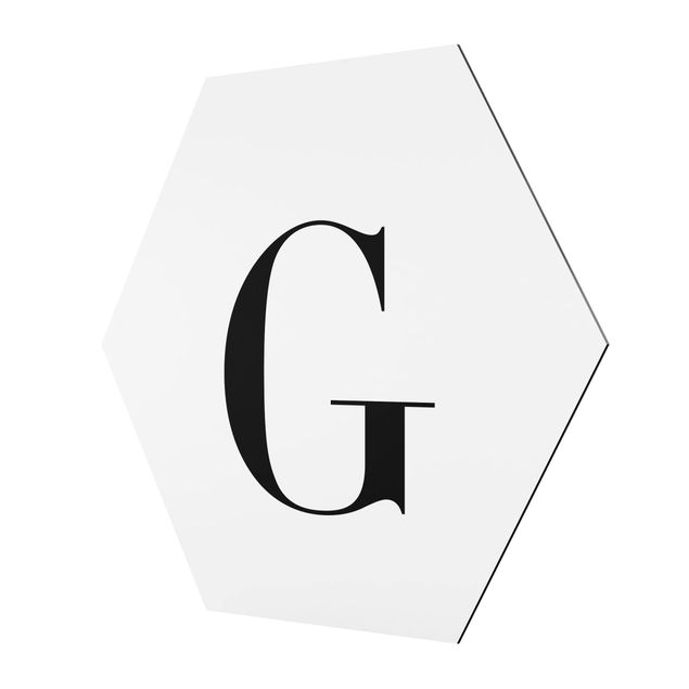 Obraz heksagonalny z Alu-Dibond - Biała litera Szeryf G